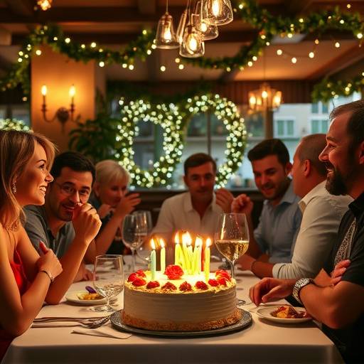 A group of customers celebrating a birthday at Gastronomia Italiana with a cake.