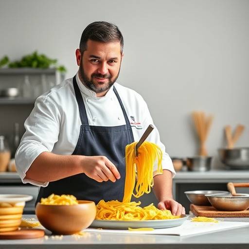 Chef Alessandro Rossi leading a pasta-making class at Gastronomia Italiana.