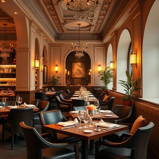 Elegant interior of Gastronomia Italiana with comfortable seating and warm lighting.